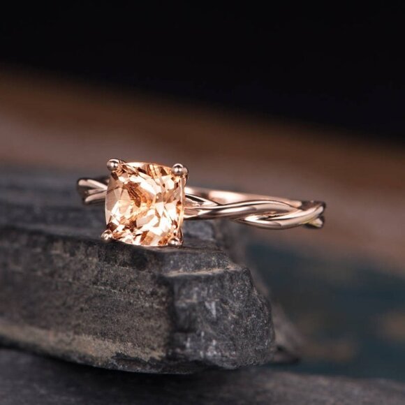 🎁 Rose Gold Square Cute Romantic Stone Ring for Women, VIP231 - Picture 5 of 8